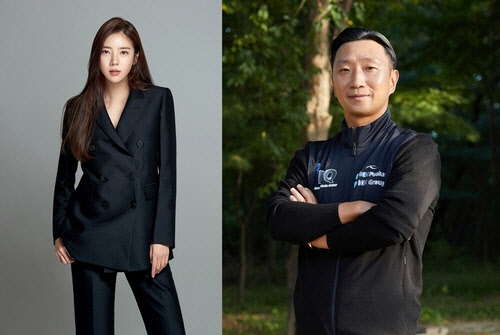 배우 손담비(왼쪽)와 이규혁 IHQ 스피드스케이팅팀 감독. <에이치앤드엔터테인먼트·IHQ 제공>